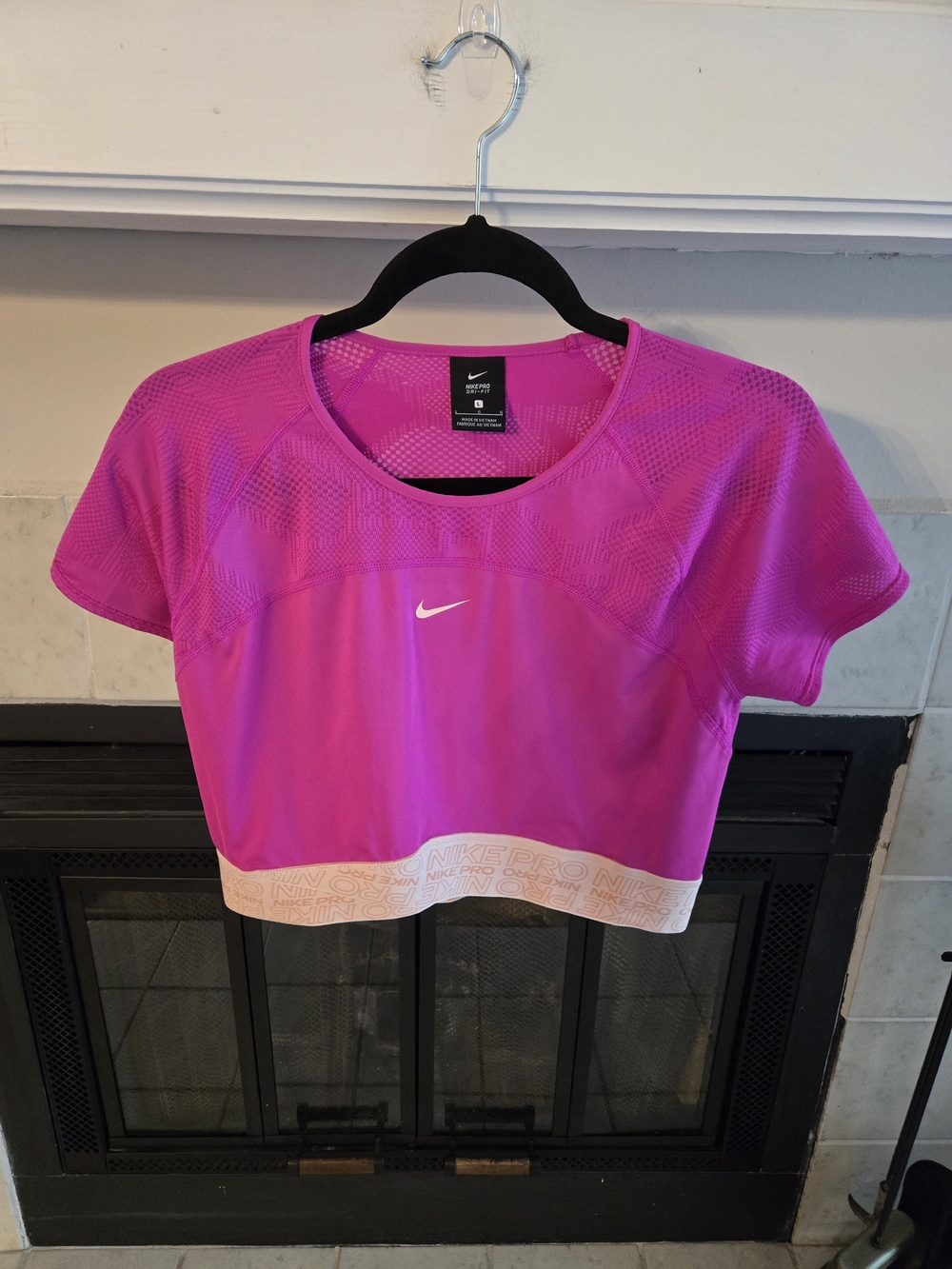 Nike Pro Dri Fit Fuchsia Crop Top with Branded White Hem
